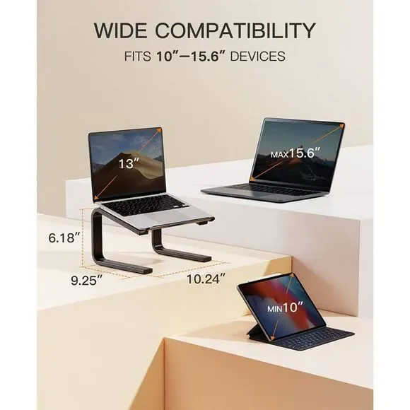 Ergonomic Laptop Stand Riser Compatible with 10-15.6” Laptop Black - Picture 2 of 6